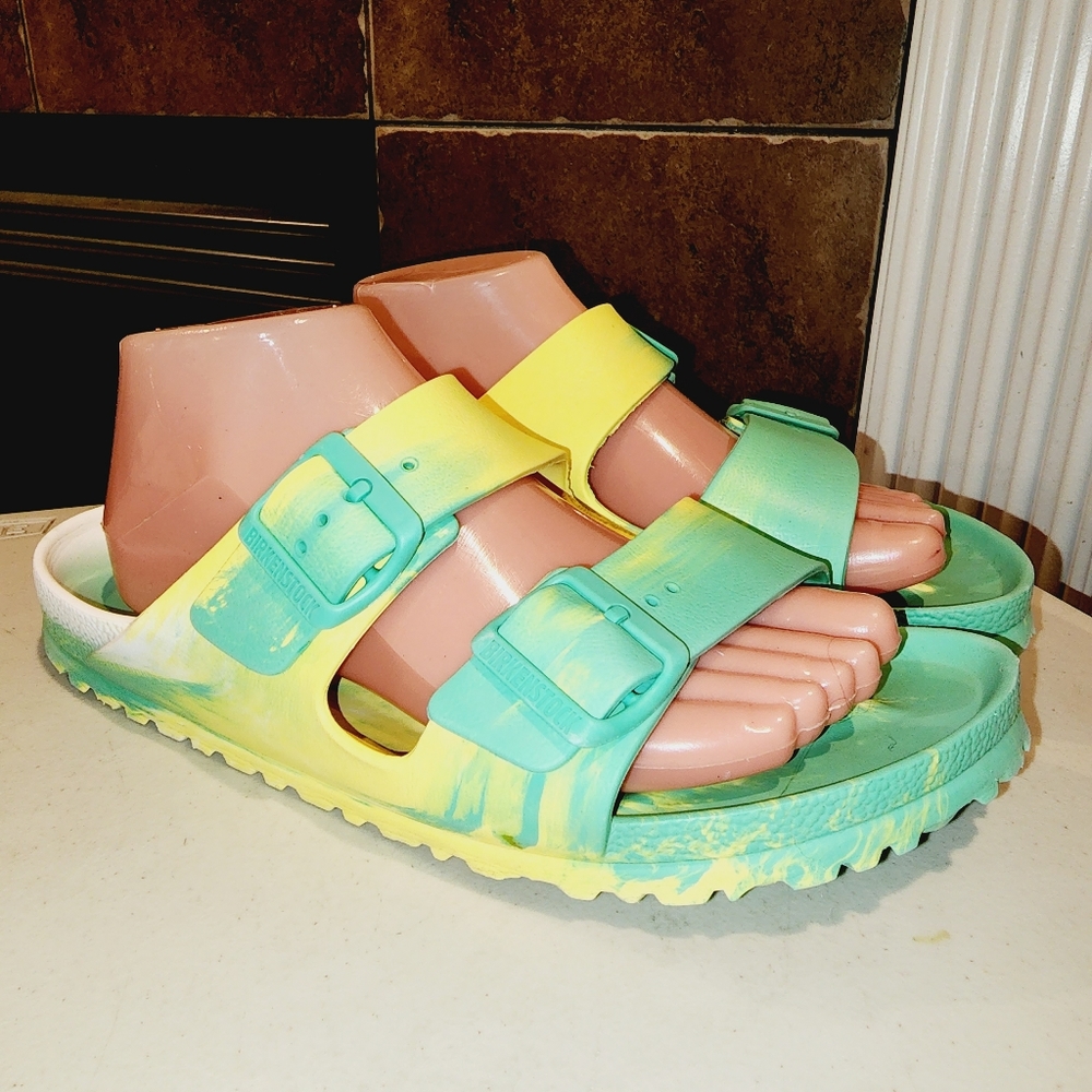 BIRKENSTOCK | ARIZONA EVA Marble Jade Yellow Double Strap Slide Sandals 9/9.5 US